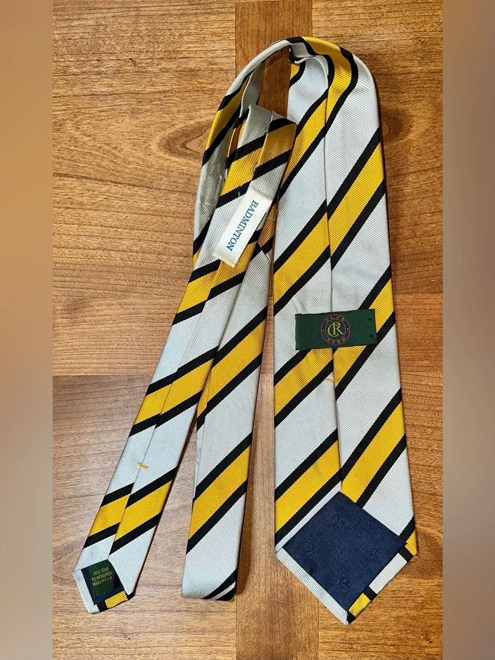 Club Room Silk Yellow, White & Black Diagonal Stripe Tie